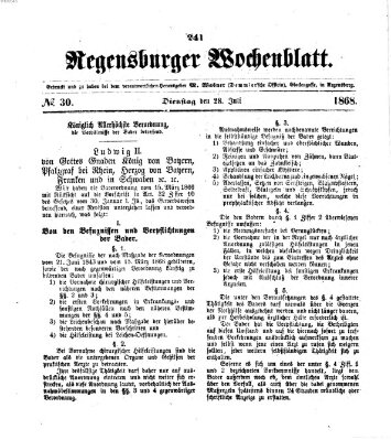 Regensburger Wochenblatt Dienstag 28. Juli 1868