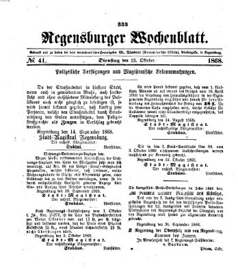 Regensburger Wochenblatt Dienstag 13. Oktober 1868