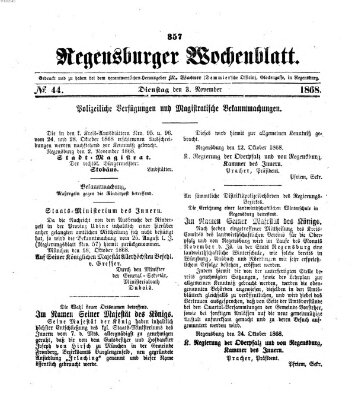 Regensburger Wochenblatt Dienstag 3. November 1868