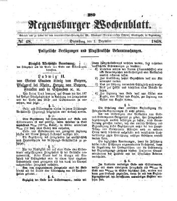 Regensburger Wochenblatt Dienstag 1. Dezember 1868