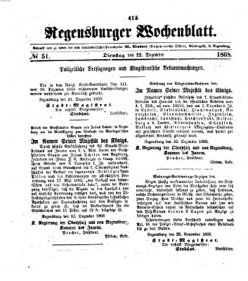 Regensburger Wochenblatt Dienstag 22. Dezember 1868