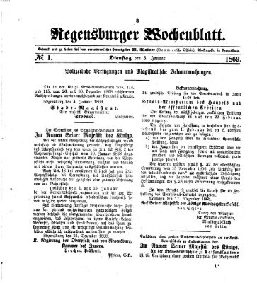 Regensburger Wochenblatt Dienstag 5. Januar 1869