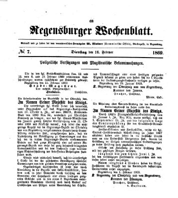 Regensburger Wochenblatt Dienstag 16. Februar 1869