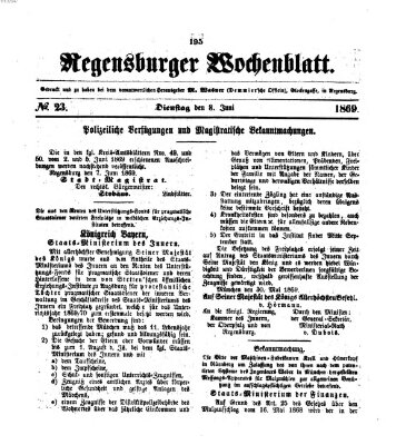 Regensburger Wochenblatt Dienstag 8. Juni 1869