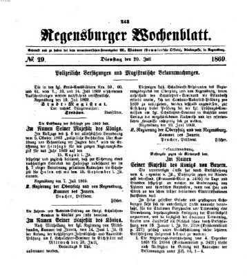 Regensburger Wochenblatt Dienstag 20. Juli 1869