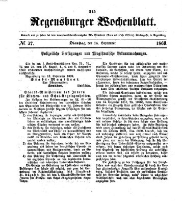 Regensburger Wochenblatt Dienstag 14. September 1869