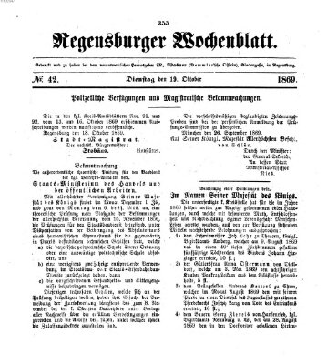 Regensburger Wochenblatt Dienstag 19. Oktober 1869