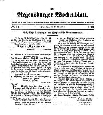 Regensburger Wochenblatt Dienstag 2. November 1869