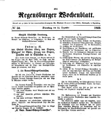 Regensburger Wochenblatt Dienstag 14. Dezember 1869