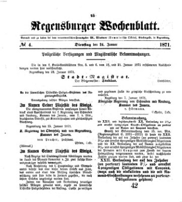 Regensburger Wochenblatt Dienstag 24. Januar 1871