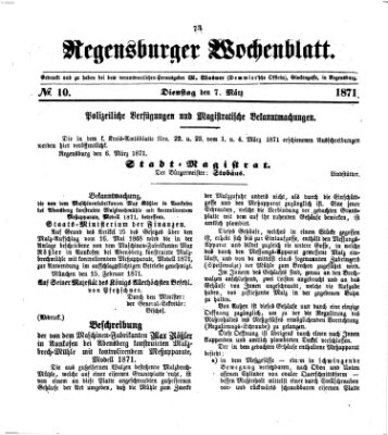 Regensburger Wochenblatt Dienstag 7. März 1871