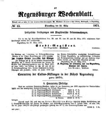 Regensburger Wochenblatt Dienstag 28. März 1871