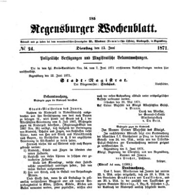 Regensburger Wochenblatt Dienstag 13. Juni 1871