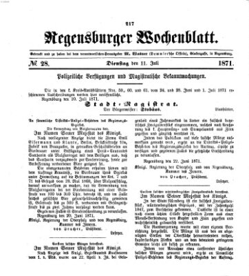 Regensburger Wochenblatt Dienstag 11. Juli 1871