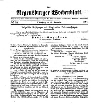 Regensburger Wochenblatt Dienstag 19. September 1871