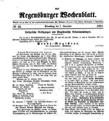 Regensburger Wochenblatt Dienstag 7. November 1871