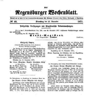 Regensburger Wochenblatt Dienstag 28. November 1871