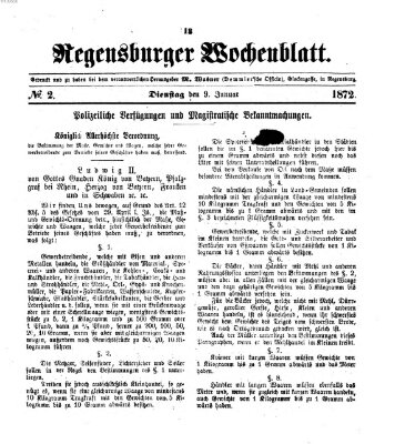 Regensburger Wochenblatt Dienstag 9. Januar 1872