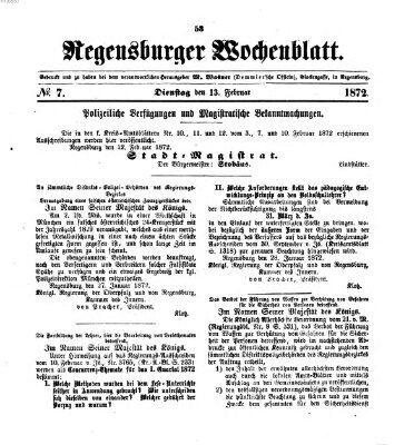 Regensburger Wochenblatt Dienstag 13. Februar 1872