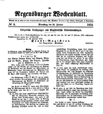 Regensburger Wochenblatt Dienstag 20. Februar 1872