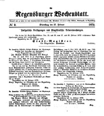 Regensburger Wochenblatt Dienstag 27. Februar 1872