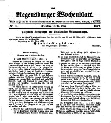 Regensburger Wochenblatt Dienstag 26. März 1872