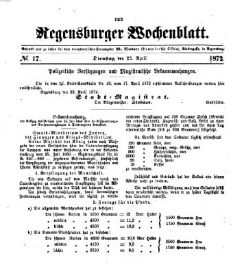 Regensburger Wochenblatt Dienstag 23. April 1872