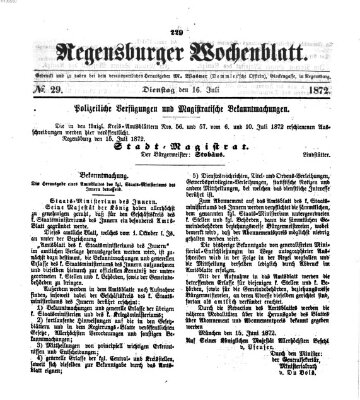 Regensburger Wochenblatt Dienstag 16. Juli 1872