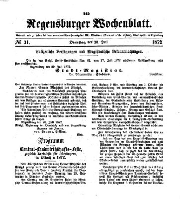 Regensburger Wochenblatt Dienstag 30. Juli 1872