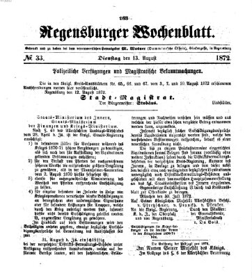 Regensburger Wochenblatt Dienstag 13. August 1872