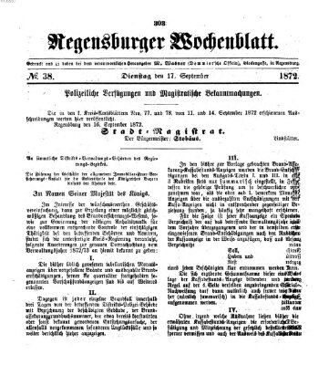 Regensburger Wochenblatt Dienstag 17. September 1872