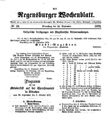 Regensburger Wochenblatt Dienstag 24. September 1872