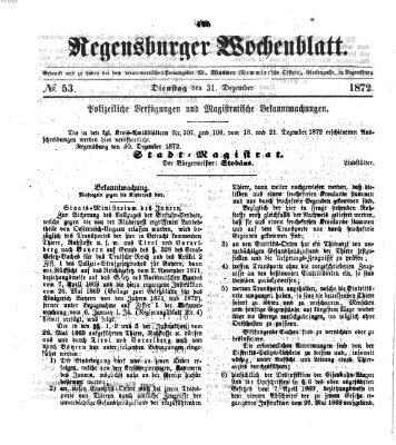 Regensburger Wochenblatt Dienstag 31. Dezember 1872