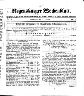 Regensburger Wochenblatt Dienstag 14. Januar 1873