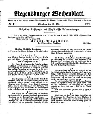 Regensburger Wochenblatt Dienstag 18. März 1873