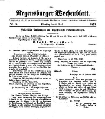 Regensburger Wochenblatt Dienstag 8. April 1873