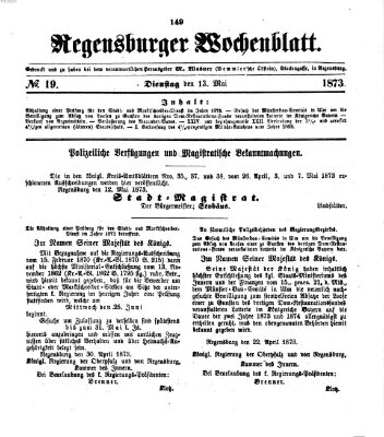 Regensburger Wochenblatt Dienstag 13. Mai 1873