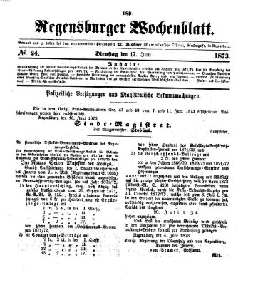 Regensburger Wochenblatt Dienstag 17. Juni 1873