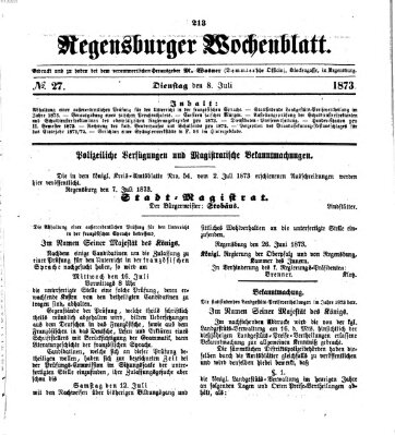 Regensburger Wochenblatt Dienstag 8. Juli 1873