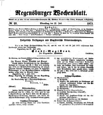 Regensburger Wochenblatt Dienstag 22. Juli 1873