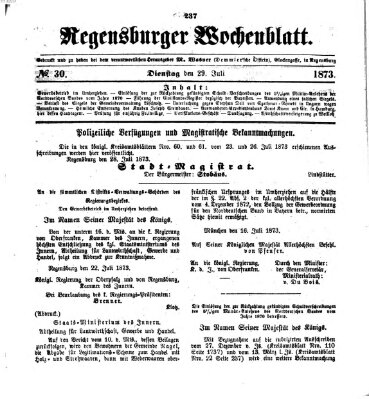 Regensburger Wochenblatt Dienstag 29. Juli 1873