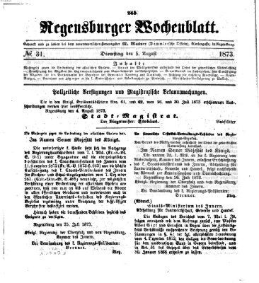 Regensburger Wochenblatt Dienstag 5. August 1873