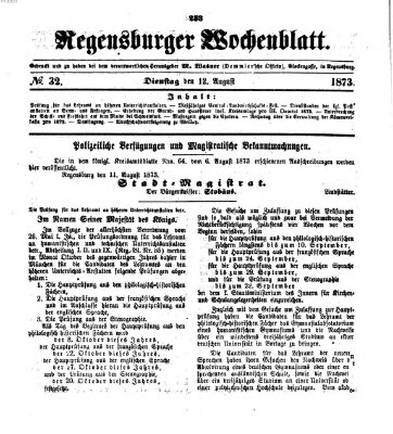 Regensburger Wochenblatt Dienstag 12. August 1873