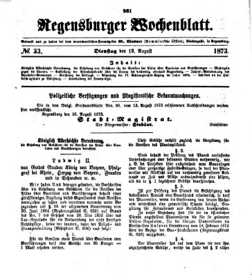 Regensburger Wochenblatt Dienstag 19. August 1873