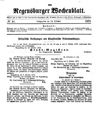 Regensburger Wochenblatt Dienstag 14. Oktober 1873