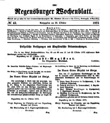 Regensburger Wochenblatt Dienstag 28. Oktober 1873