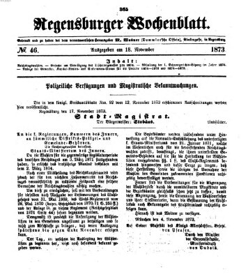 Regensburger Wochenblatt Dienstag 18. November 1873