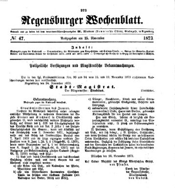 Regensburger Wochenblatt Dienstag 25. November 1873