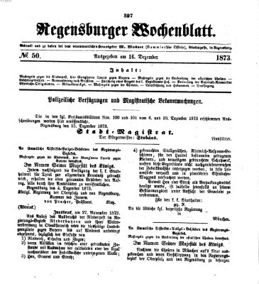 Regensburger Wochenblatt Dienstag 16. Dezember 1873