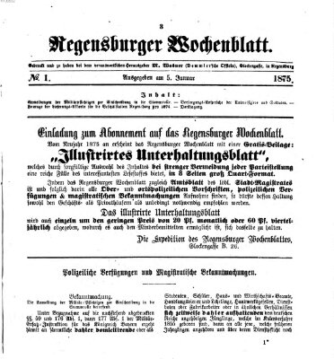 Regensburger Wochenblatt Dienstag 5. Januar 1875